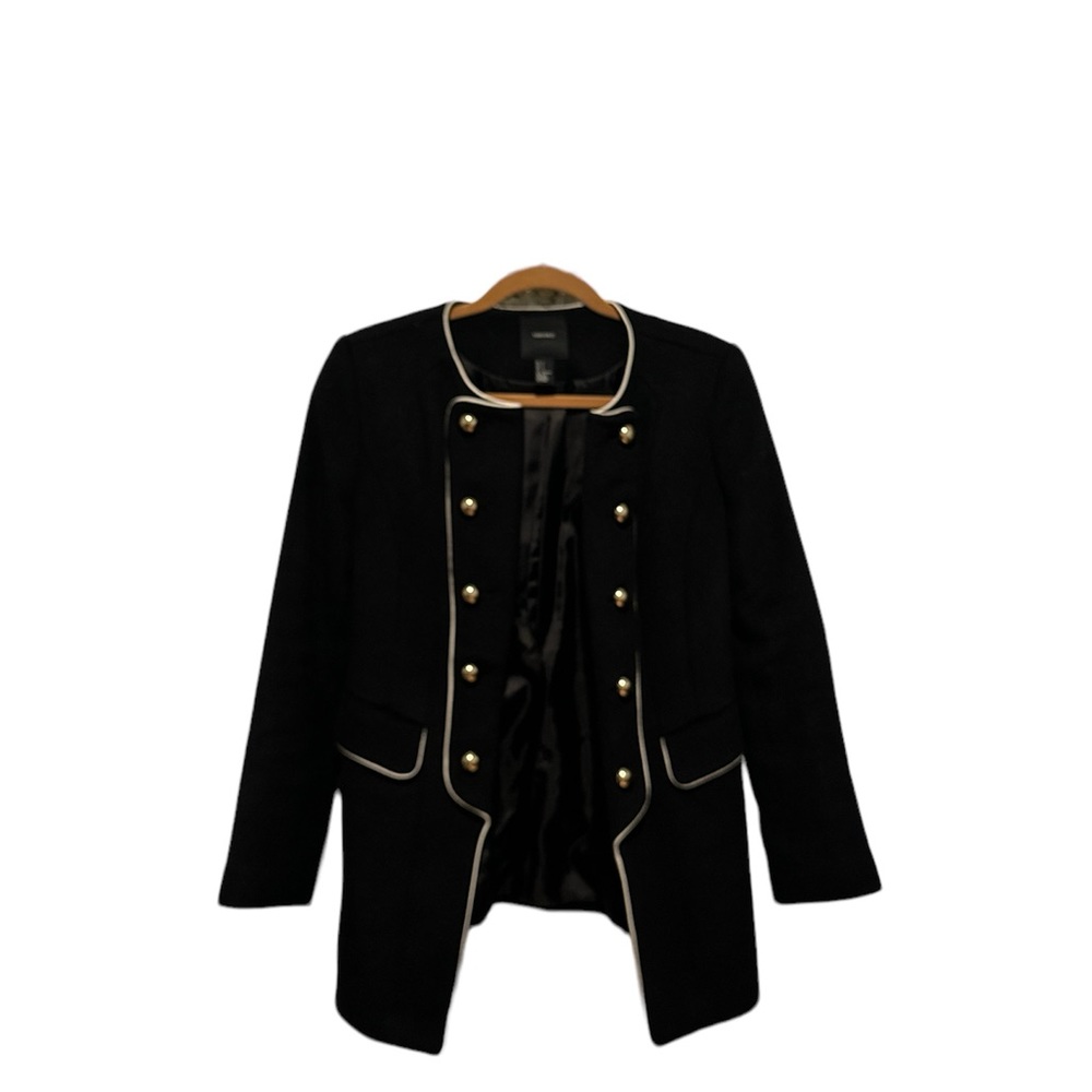 Forever 21 Black Double Breasted Collarless Pea Coat with Gold Buttons Size S